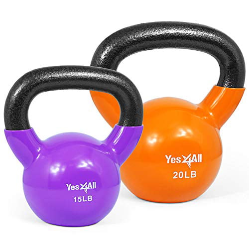 Available in 5, 8, 10, 12, 15, 18, 20, 25, 30, 35, 40, 45, 50 Pounds SPRI Kettlebell Weights Deluxe Cast Iron Vinyl Coated Comfort Grip Wide Handle Color Coded Kettlebell Weight Set 